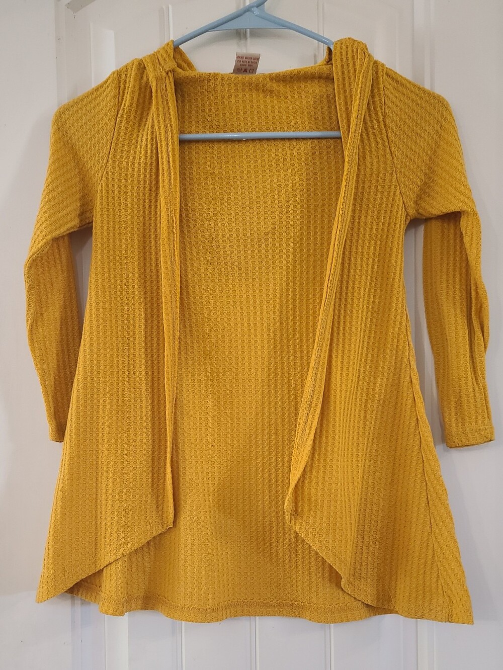 Kids Mustard Yellow Waffle Knit Long Sleeve Hooded Top Size 6